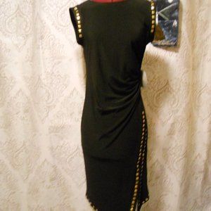 NWT Emma & Michele S Black Sleeveless Sheath Dress Gold Tone Studs